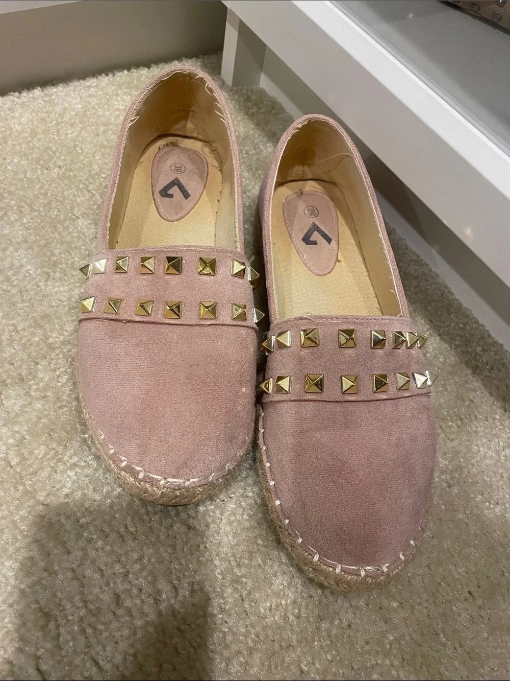 Studded Pink Suede Espadrille Flats - Unbranded